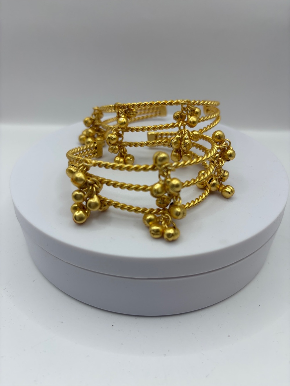 2 Statement Gold-Tone Bell Charm Multi-Wire Cuff Bangle Bracelet - Anti Tarnish